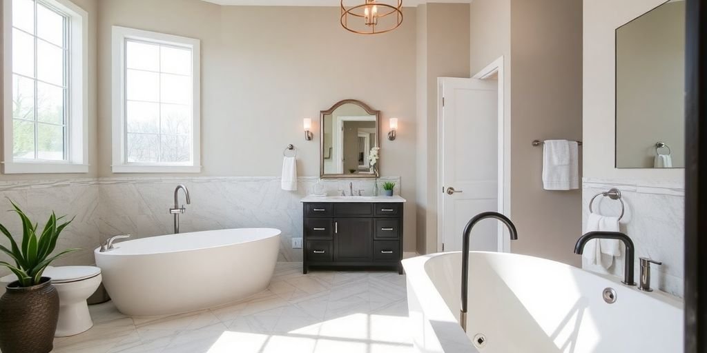 Modern bathroom renovation with elegant fixtures and natural light.